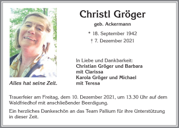 Traueranzeige von Christl Gröger von Memminger Zeitung