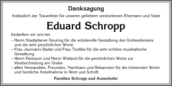 Traueranzeige von Eduard Schropp von Allgäuer Zeitung, Füssen
