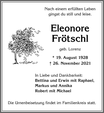 Traueranzeige von Eleonore Frötschl von Allgäuer Anzeigeblatt