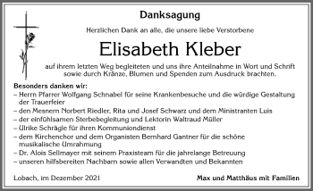 Traueranzeige von Elisabeth Kleber von Allgäuer Zeitung, Füssen