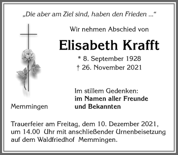 Traueranzeige von Elisabeth Krafft von Memminger Zeitung