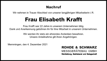 Traueranzeige von Elisabeth Krafft von Memminger Zeitung