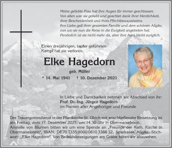 Traueranzeige von Elke Hagedorn von Allgäuer Anzeigeblatt
