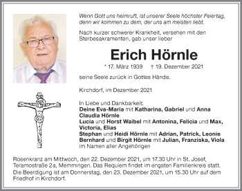 Traueranzeige von Erich Hörnle von Memminger Zeitung