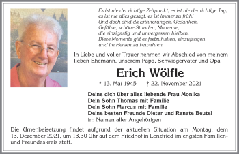 Traueranzeige von Erich Wölfle von Allgäuer Zeitung,Kempten