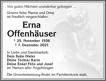 Traueranzeige von Erna Offenhäuser von Allgäuer Zeitung,Kempten