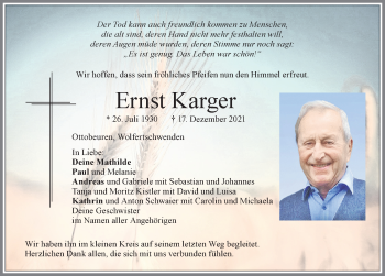 Traueranzeige von Ernst Karger von Memminger Zeitung
