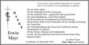Traueranzeige von Erwin Mayr von Allgäuer Zeitung, Füssen
