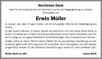 Traueranzeige von Erwin Müller von Memminger Zeitung