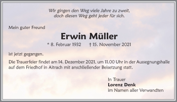 Traueranzeige von Erwin Müller von Memminger Zeitung