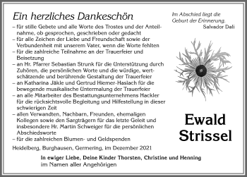 Traueranzeige von Ewald Strissel von Allgäuer Zeitung,Kempten