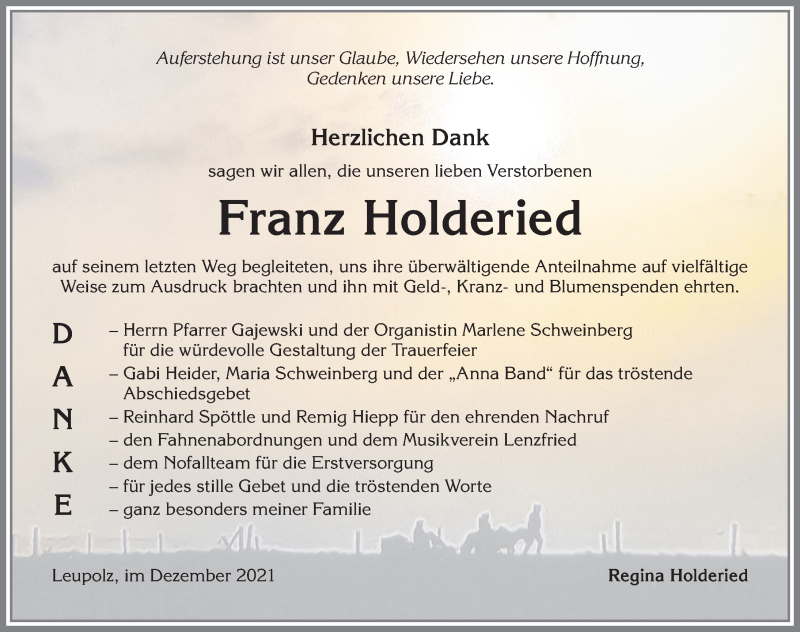  Traueranzeige für Franz Holderied vom 04.12.2021 aus Allgäuer Zeitung,Kempten