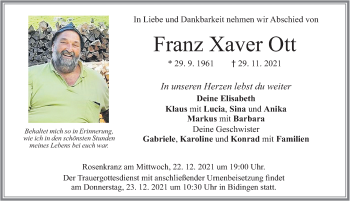Traueranzeige von Franz Xaver Ott von Allgäuer Zeitung, Marktoberdorf