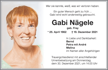 Traueranzeige von Gabi Nägele von Memminger Zeitung