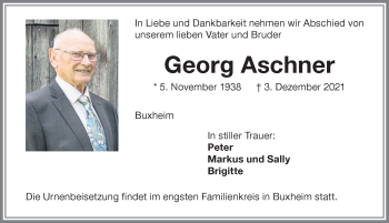 Traueranzeige von Georg Aschner von Memminger Zeitung