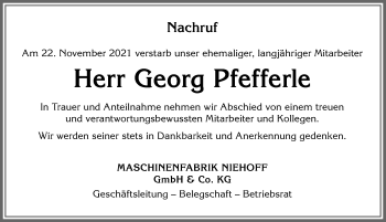 Traueranzeige von Georg Pfefferle von Allgäuer Zeitung, Marktoberdorf