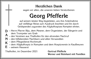 Traueranzeige von Georg Pfefferle von Allgäuer Zeitung, Marktoberdorf
