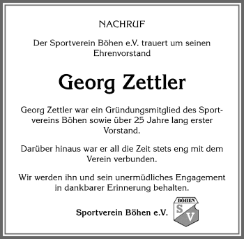 Traueranzeige von Georg Zettler von Memminger Zeitung