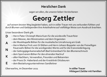 Traueranzeige von Georg Zettler von Memminger Zeitung