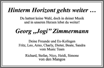 Traueranzeige von Georg Zimmermann von Allgäuer Zeitung, Kaufbeuren/Buchloe