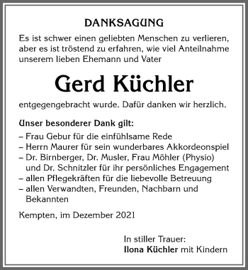 Traueranzeige von Gerd Küchler von Allgäuer Zeitung,Kempten
