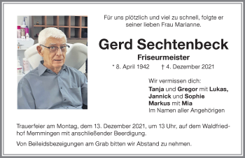 Traueranzeige von Gerd Sechtenbeck von Memminger Zeitung