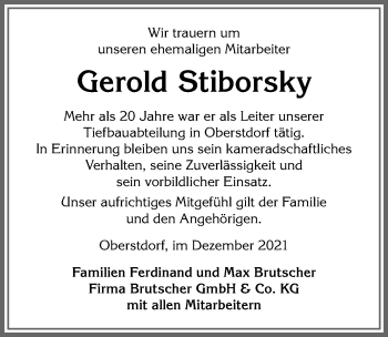 Traueranzeige von Gerold Stiborsky von Allgäuer Anzeigeblatt