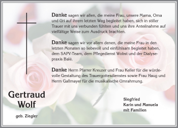 Traueranzeige von Gertraud Wolf von Allgäuer Zeitung, Kaufbeuren/Buchloe