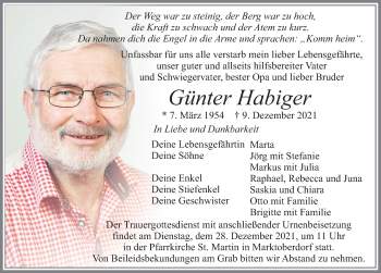 Traueranzeige von Günter Habiger von Allgäuer Zeitung, Marktoberdorf