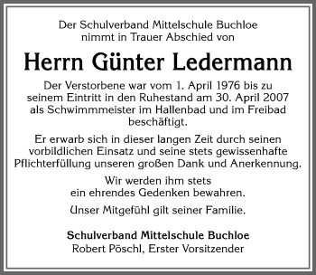 Traueranzeige von Günter Ledermann von Allgäuer Zeitung, Kaufbeuren/Buchloe