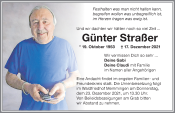 Traueranzeige von Günter Straßer von Memminger Zeitung