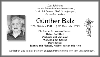 Traueranzeige von Günther Balz von Allgäuer Zeitung, Füssen