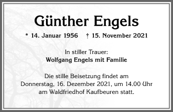 Traueranzeige von Günther Engels von Allgäuer Zeitung, Kaufbeuren/Buchloe