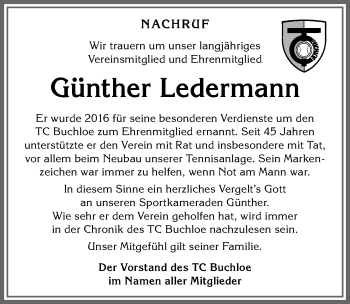 Traueranzeige von Günther Ledermann von Allgäuer Zeitung, Kaufbeuren/Buchloe