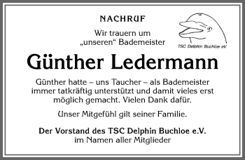 Traueranzeige von Günther Ledermann von Allgäuer Zeitung, Kaufbeuren/Buchloe