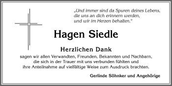 Traueranzeige von Hagen Siedle von Allgäuer Zeitung, Kaufbeuren/Buchloe