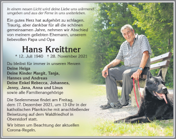 Traueranzeige von Hans Kreittner von Allgäuer Anzeigeblatt