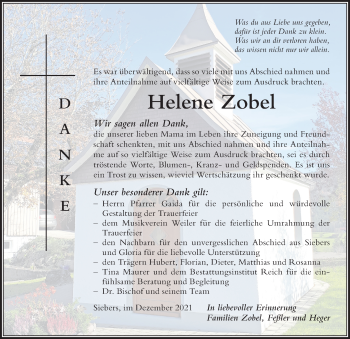 Traueranzeige von Helene Zobel von Der Westallgäuer