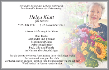 Traueranzeige von Helga Klatt von Allgäuer Zeitung, Füssen