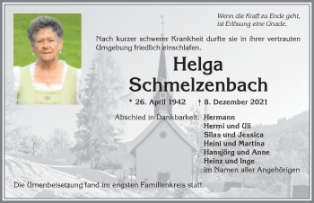Traueranzeige von Helga Schmelzenbach von Allgäuer Zeitung,Kempten