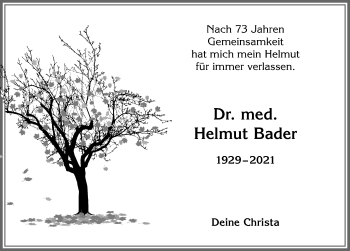 Traueranzeige von Helmut Bader von Allgäuer Anzeigeblatt
