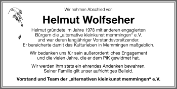 Traueranzeige von Helmut Wolfseher von Memminger Zeitung