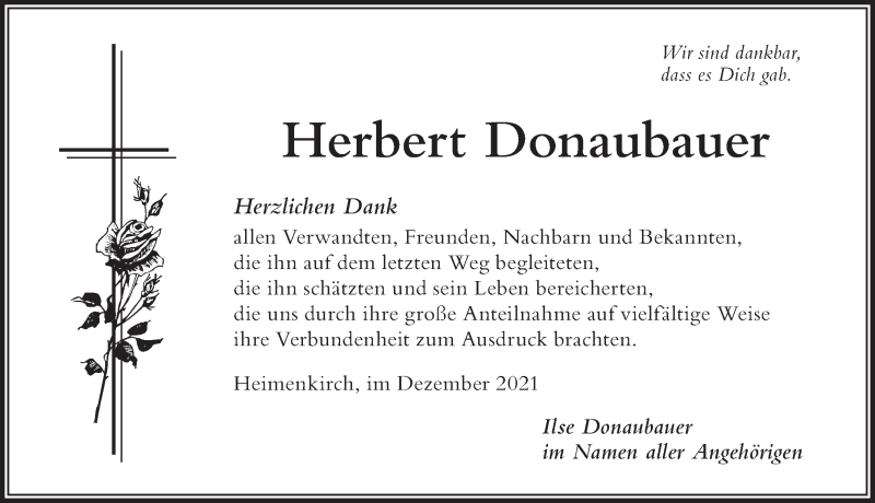  Traueranzeige für Herbert Donaubauer vom 04.12.2021 aus Der Westallgäuer
