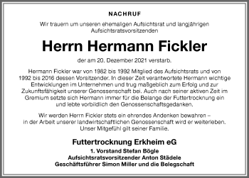 Traueranzeige von Hermann Fickler von Memminger Zeitung