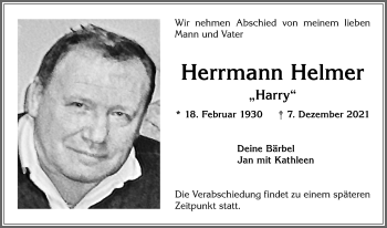 Traueranzeige von Herrmann Helmer von Allgäuer Zeitung, Kaufbeuren/Buchloe