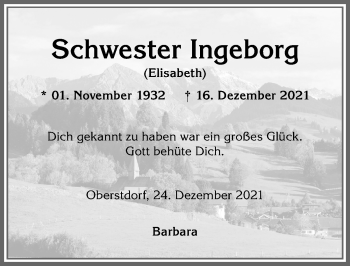 Traueranzeige von Ingeborg  von Allgäuer Anzeigeblatt