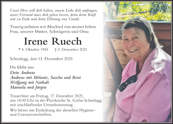 Traueranzeige von Irene Ruech von Der Westallgäuer