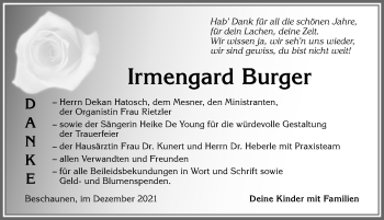 Traueranzeige von Irmengard Burger von Allgäuer Zeitung, Marktoberdorf
