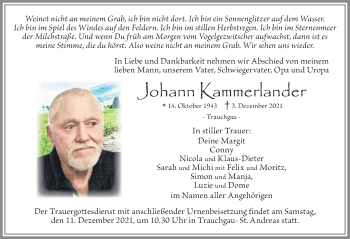 Traueranzeige von Johann Kammerlander von Allgäuer Zeitung, Füssen