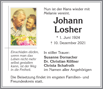 Traueranzeige von Johann Losher von Allgäuer Zeitung,Kempten